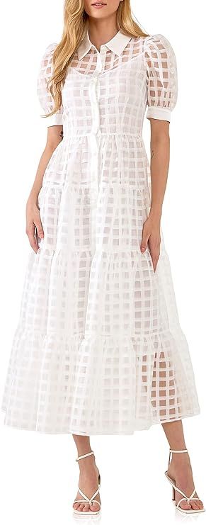 English Factory Women's Collared Organza Gridded Maxi Dress | Amazon (US)