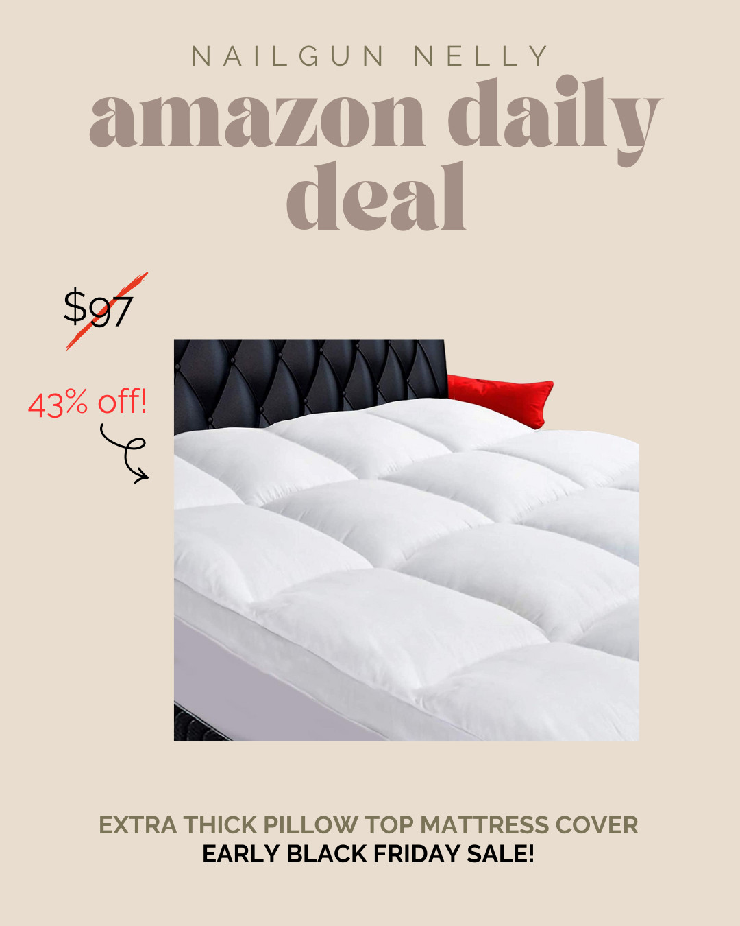 Amazon Daily Deal! 

Extra Thick PIllow Top Mattress Cover - 
Early Black Friday Sale! 

 #LTKOver40 #LTKHome #LTKSaleAlert