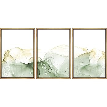 SIGNWIN Framed Wall Art Print Set Dark & Light Green Watercolor Smoke Collage Shapes Patterns Ill... | Amazon (US)