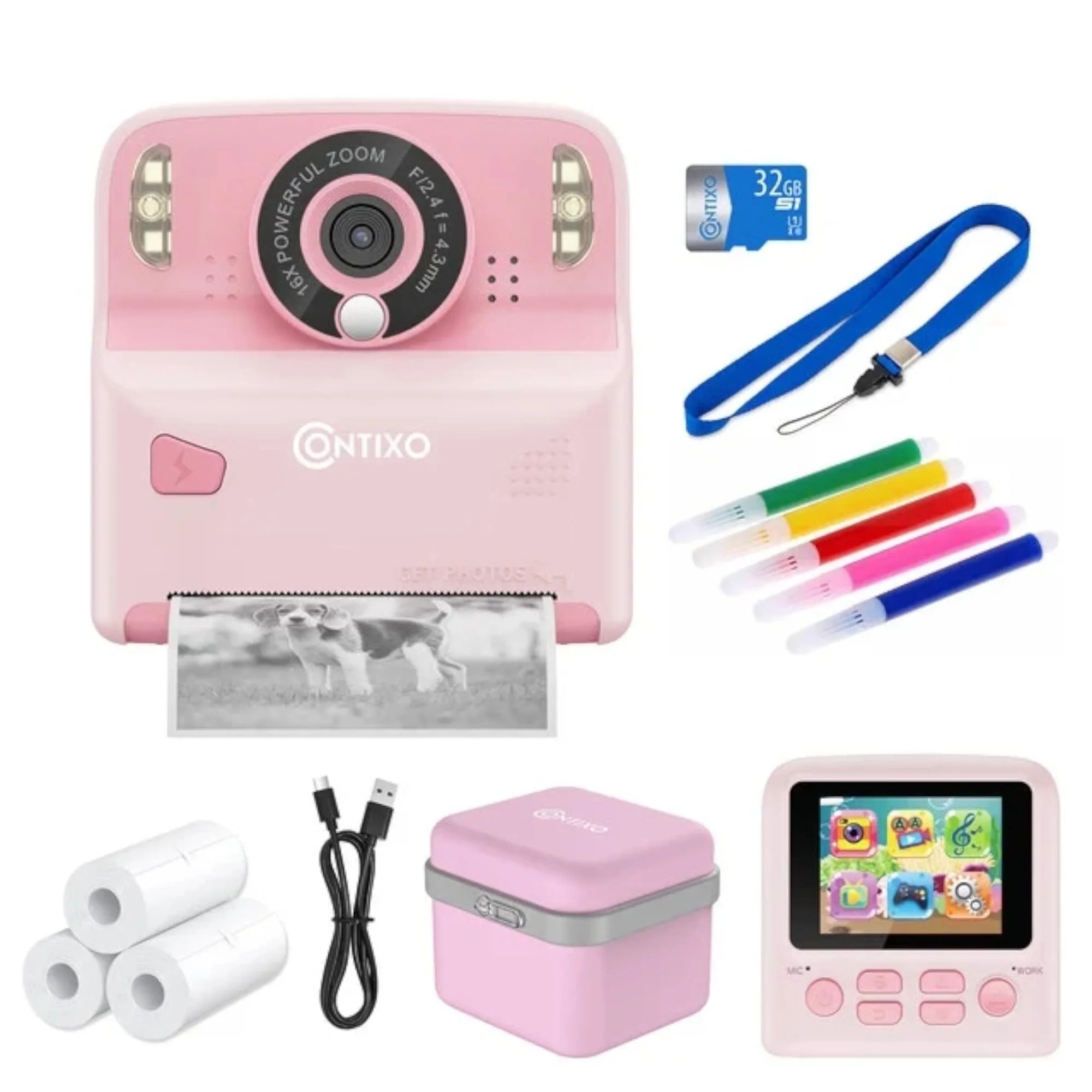 Contixo Instant Print Kids Camera, 26MP, 1080p, Games, MP3, 32GB Card, 3 Paper Rolls, Ages 3-12 -... | Walmart (US)