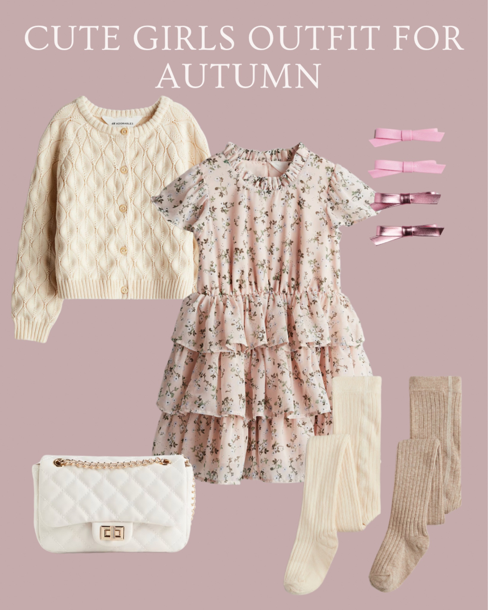 Cute girl’s outfit idea for autumn or fall
.
Pink chiffon dress / knitted cardigan / ribbed tights - pretty girl’s outfit / H&M kids - h and m girls / Chanel inspired bag - party dress 

#LTKKids #LTKWedding #LTKParties