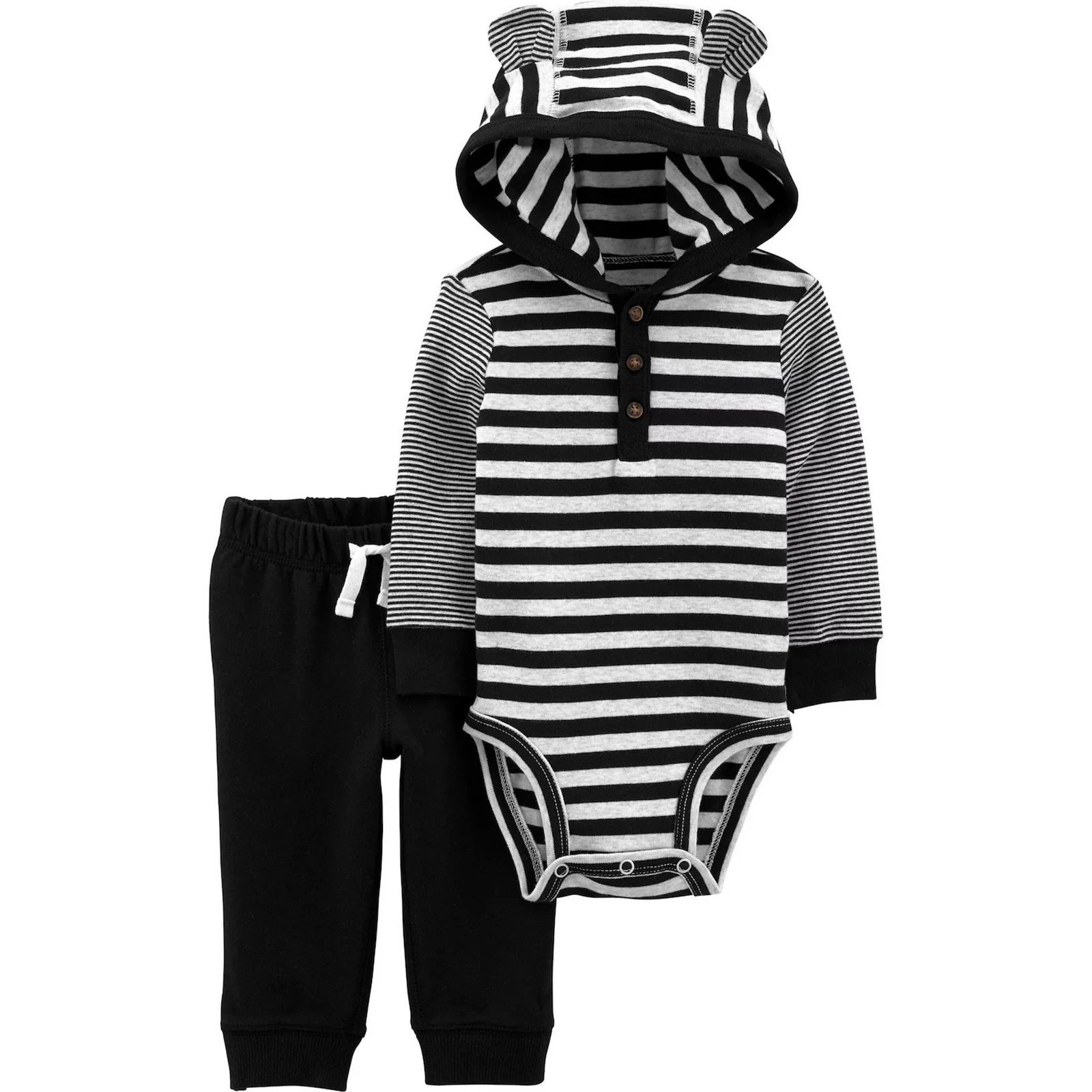 Baby Carter's Striped Hooded Bodysuit & Pants Set, Infant Boy's, Size: 24 Months, Black | Kohl's