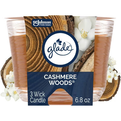 Glade 3 Wick Scented Candle in Glass Jar - Cashmere Woods - 6.8oz | Target