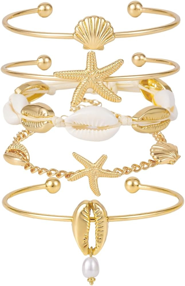 SLYAIH Shell Bracelet Seashell Boho Beaded Stretch Bracelets for Women Summer Beach Bracelets Sta... | Amazon (US)