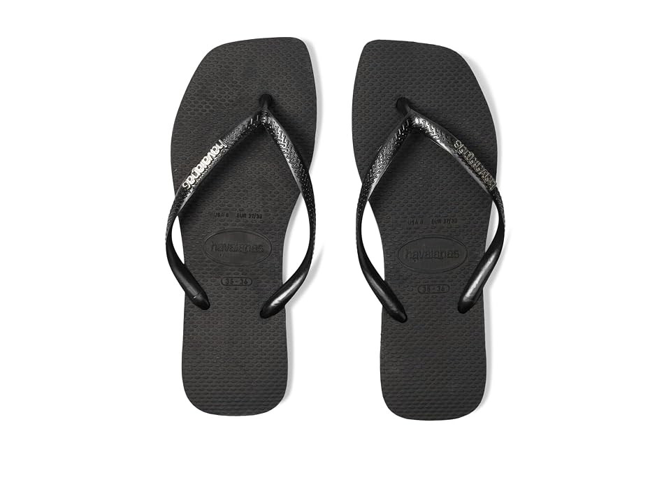 Havaianas Slim Square Logo Metallic Flip-Flop Women's Sandals Black/Silver : EU 37-38 (US Women's 7-8) M, Rubber | Zappos