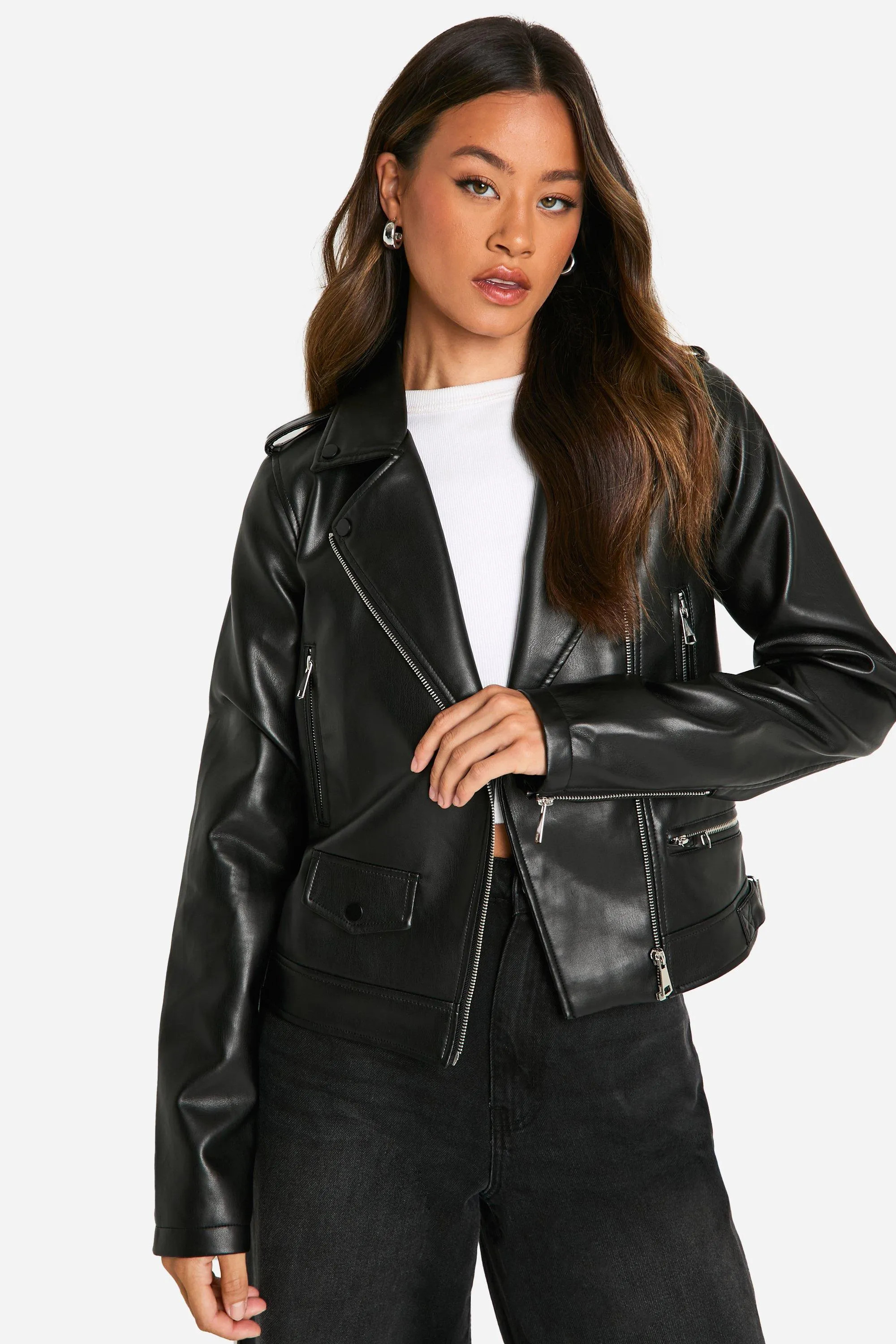 Jackets & Coats | Hoge Bikerjack in Imitatieleer | boohoo | Boohoo.com (NL)