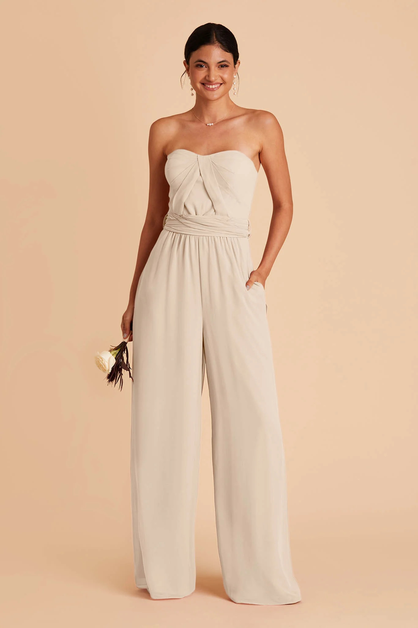 Classic Champagne Bridesmaid Dress Chiffon Size XS Birdy Grey Gigi Jumpsuit | Birdy Grey