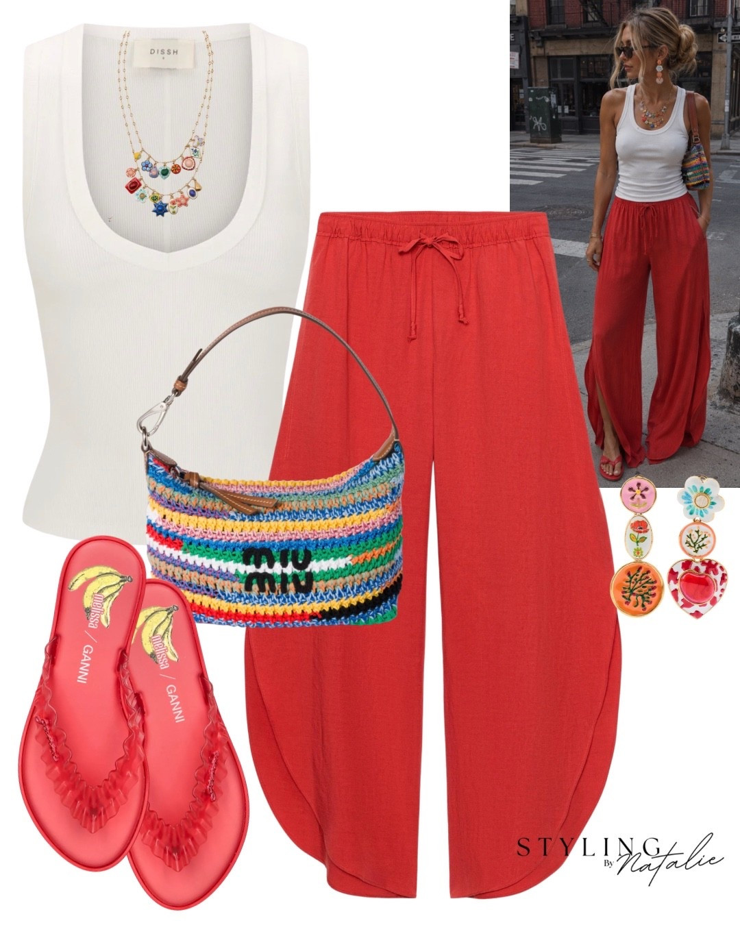 Breezy heatwave style ❤️‍🔥 
Red vented linen trousers, Miu Miu stripe crochet pouch bag, scoop neck ribbed vest, charm necklace and earrings, Ganni frilly sandals.

🏷️ Comfy casual, flowy pants, Zara, summer outfit, everyday look, casual wear, capsule wardrobe, holiday outfit, date night, weekend look, city style, Vacation style @Zara @DISSH

#LTKuk #LTKsummer #LTKeurope