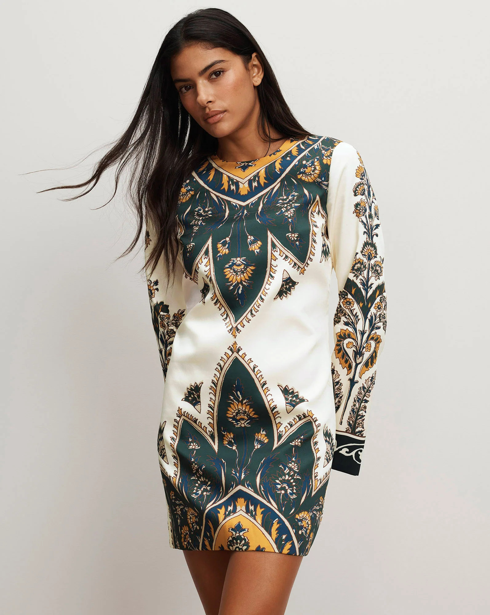 Cromwell Long-Sleeve Mini Dress in Ecru Multi | Veronica Beard | Veronica Beard