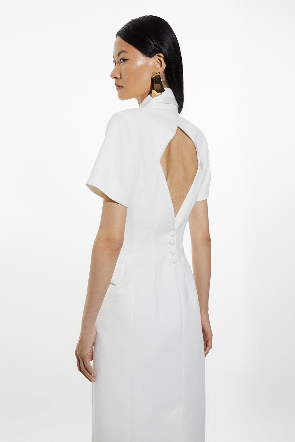 Clean Tailored Grosgrain Open Back Double Breasted Blazer Tailored Midaxi Dress | Karen Millen UK + IE + DE + NL