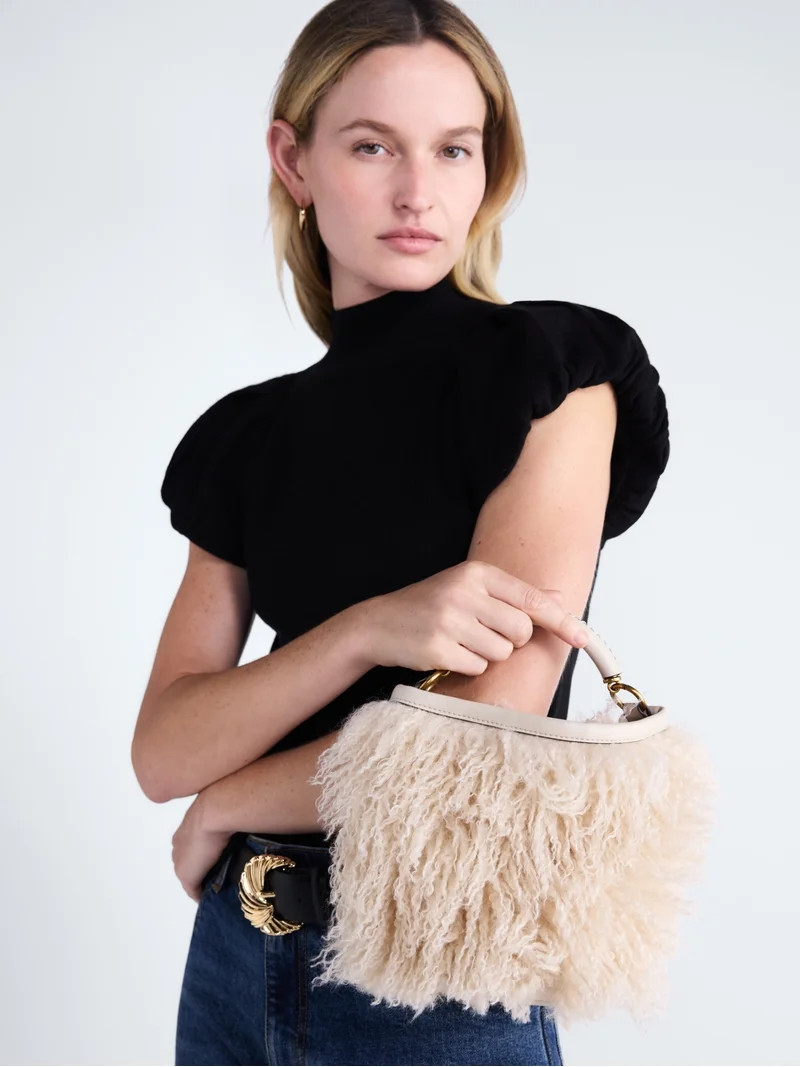 Scoop Women's Chain Top Handle Mini Faux Fur Bag, Beige | Walmart (US)