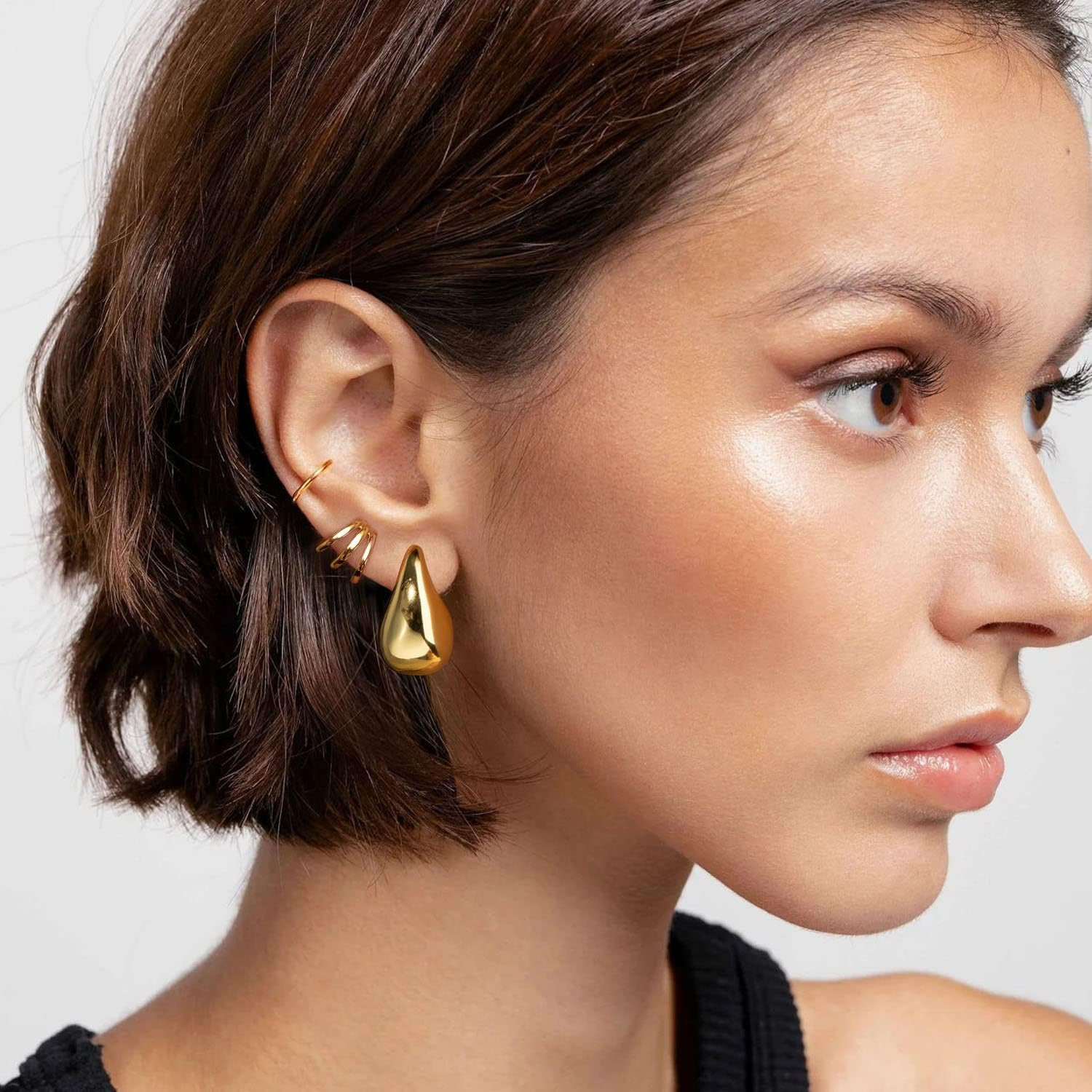 Anten Pink Chunky Gold Hoop Earrings for Women, Lightweight Drop Hoops Earrings with 18K Real Gol... | Amazon (US)