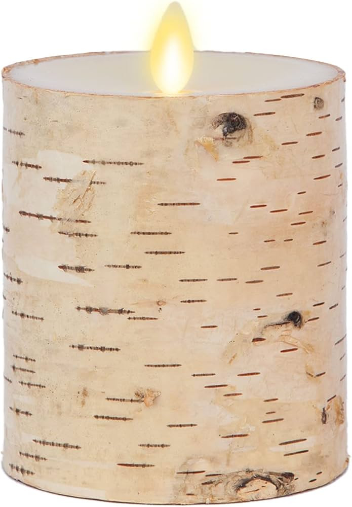 Luminara Flameless Candle Pillar Wrapped with Real Birch Bark - Moving Flame LED Battery Operated... | Amazon (US)