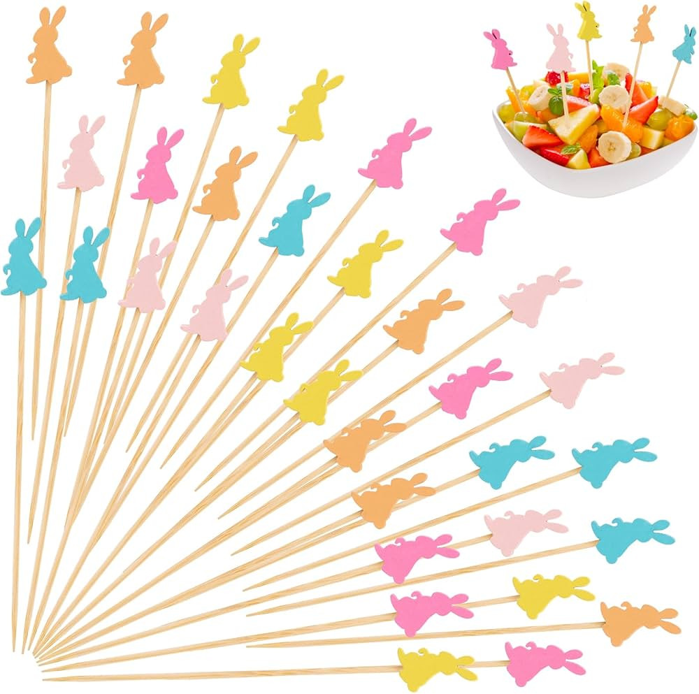 100 PCS Easter Cocktail Picks for Appetizers, 4.7 Inch Long Easter Bunny Bamboo Food Toothpicks, ... | Amazon (US)