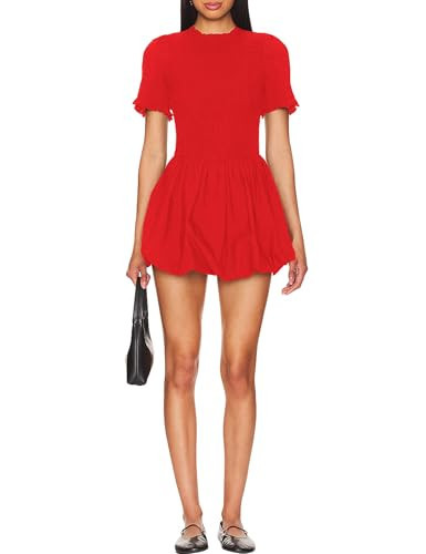 LuFeng Womens Short Sleeve Cut Out Bubble Tank Dress Mock Neck Ruffle Y2k Mini Bodycon Party Club Dresses Red | Amazon (US)