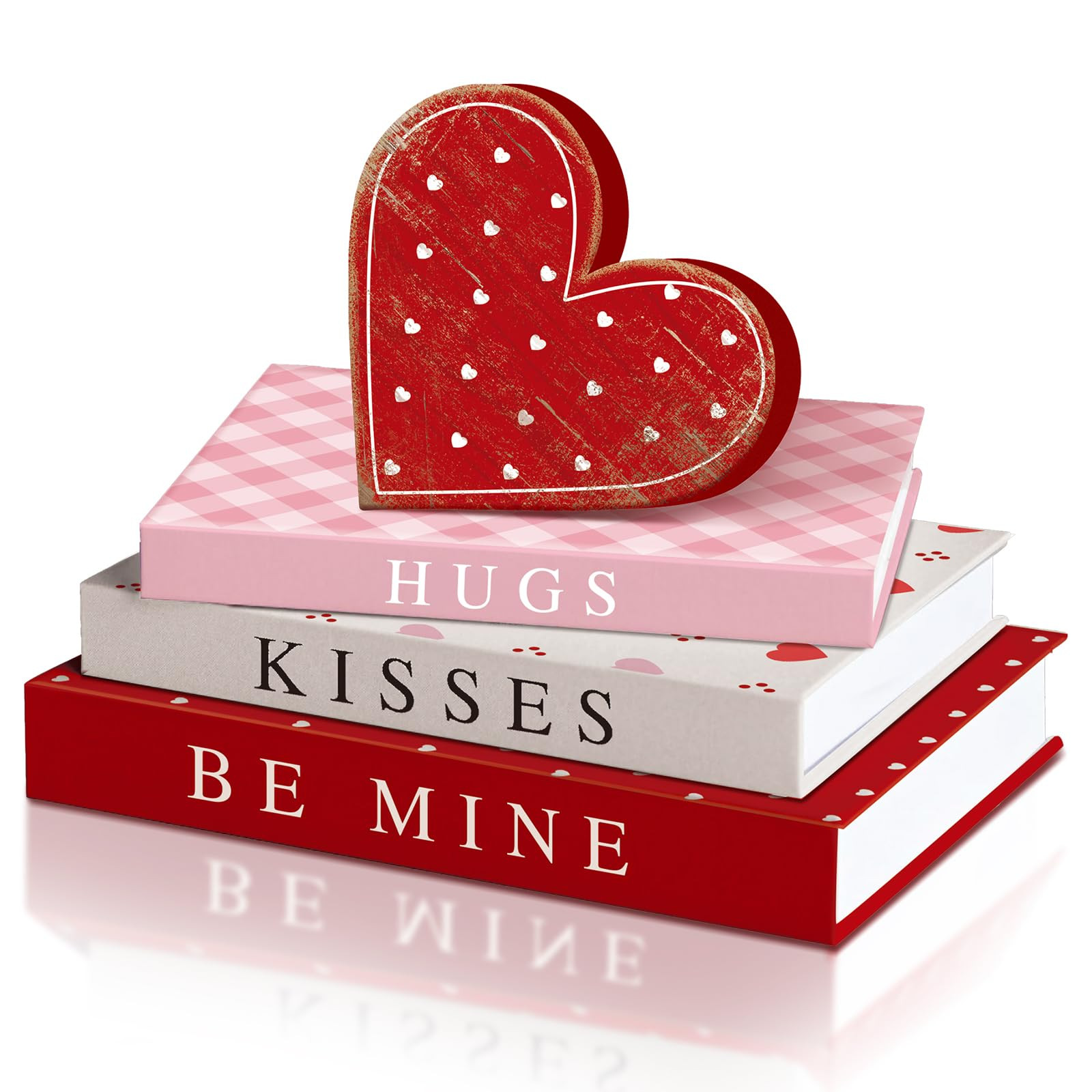 Thyle 4 Pcs Valentine's Day Decorative Books Wooden Heart Table Block Sign Fake Faux Aesthetic Co... | Amazon (US)
