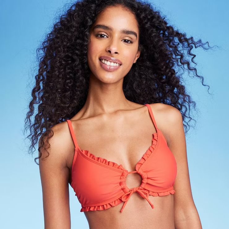 Women's Tie-Front Ruffle Bralette Bikini Top - Shade & Shore™ Red | Target