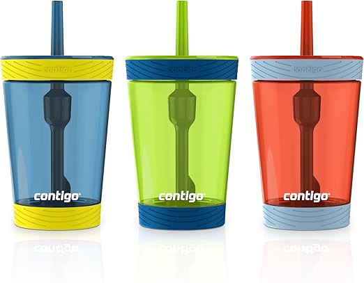 Contigo Spill-Proof Kids Tumbler, 3-Pack, Nautical, Granny Smith And Vermillion | Amazon (US)