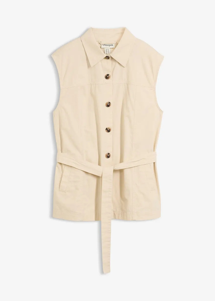 Weste aus Baumwolle mit G\u00fcrtel - beige - Damen | bonprix | Bonprix DE
