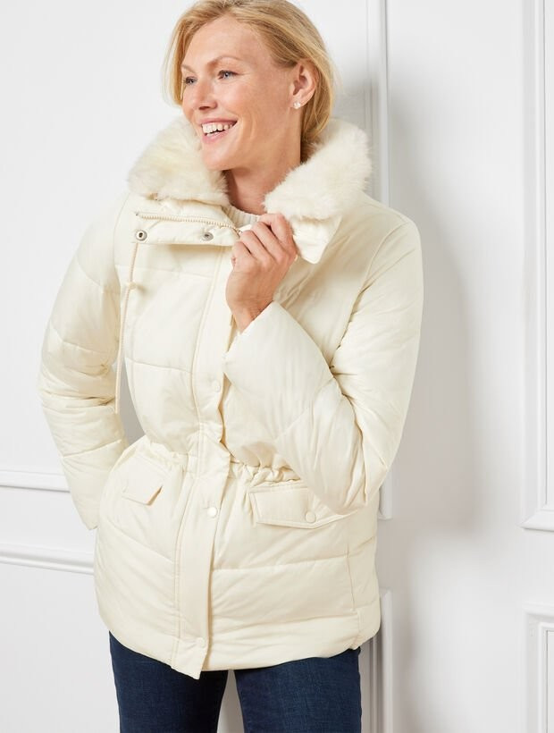 Faux Fur Collar Puffer Jacket | Talbots