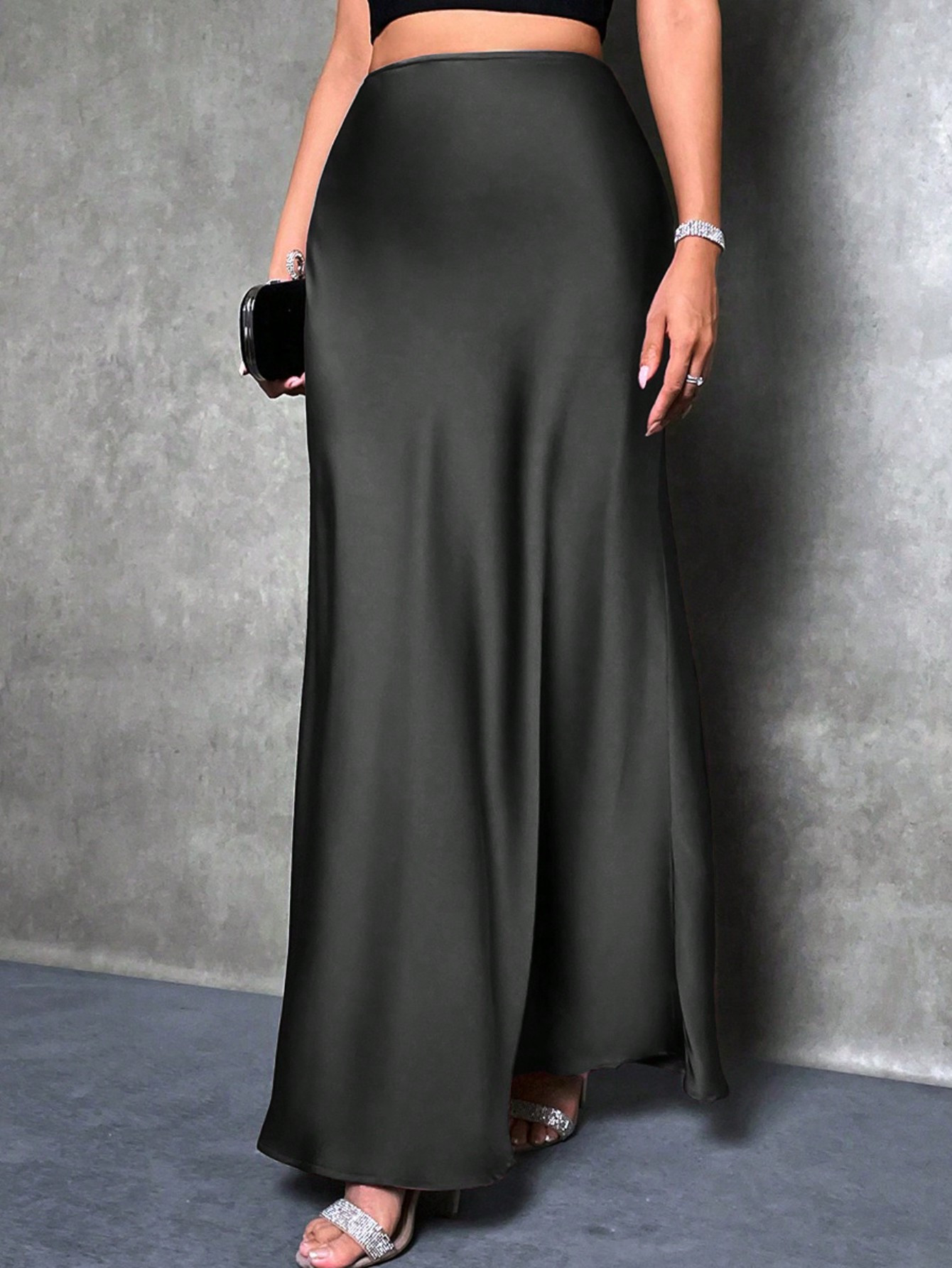 SHEIN Raffinéa High Waist Solid Maxi Satin Skirt | SHEIN