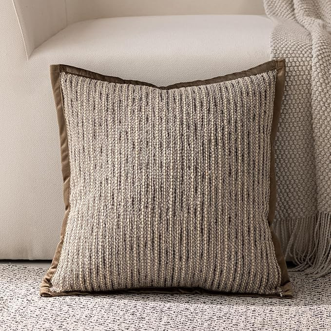 DWR 18x18 Decorative Throw Pillow Cover – Woven Textured Front with Luxurious Dark Khaki Velvet... | Amazon (US)