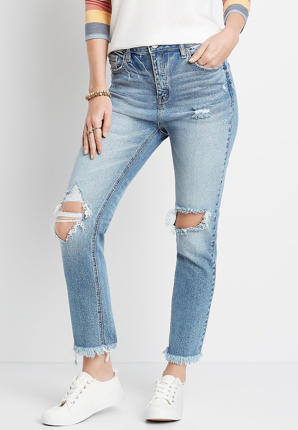 KanCan™ Vintage High Rise Destructed Slim Straight Ankle Jean | Maurices