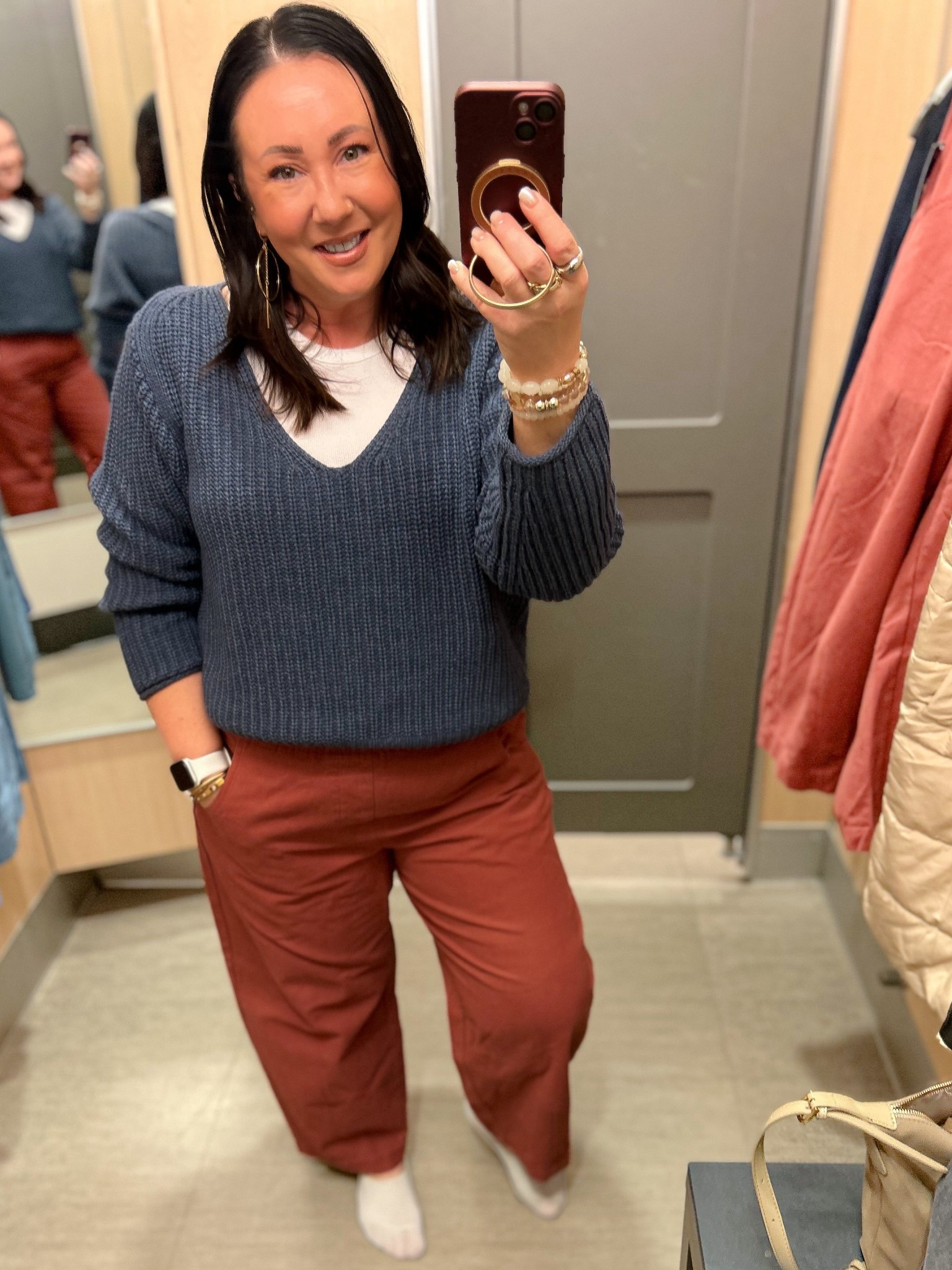 New $35 wide v neck pullover! Large! Love this navy color! XL barrel leg pants. On clearance for $29.75 at Target!🎯 
XL ribbed tank. Vans run true to size.  

#LTKSaleAlert #LTKMidsize #LTKPlusSize