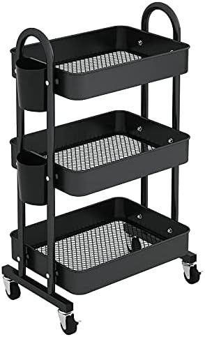LEGUANG 3-Tier Rolling Utility Cart Storage Shelves Multifunction Storage Trolley Service Cart wi... | Amazon (US)