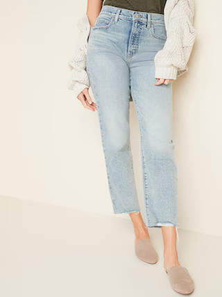 Extra High-Waisted Sky-Hi Straight Raw-Hem Jeans for Women | Old Navy (US)