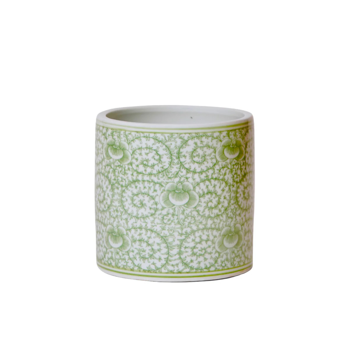 Small Green and White Porcelain Scrolling Peony Cachepot | The Well Appointed House, LLC