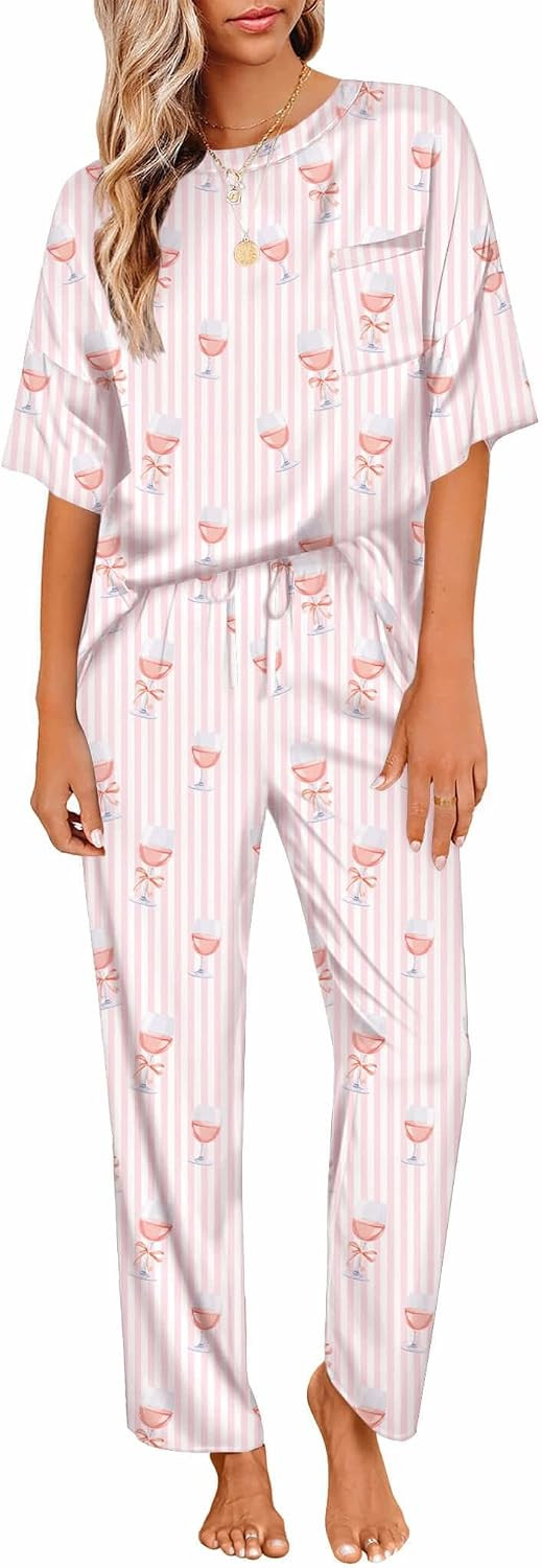 Ekouaer Pajamas for Women Set Silky Satin 2 Piece Lounge Sets with Pockets | Amazon (US)