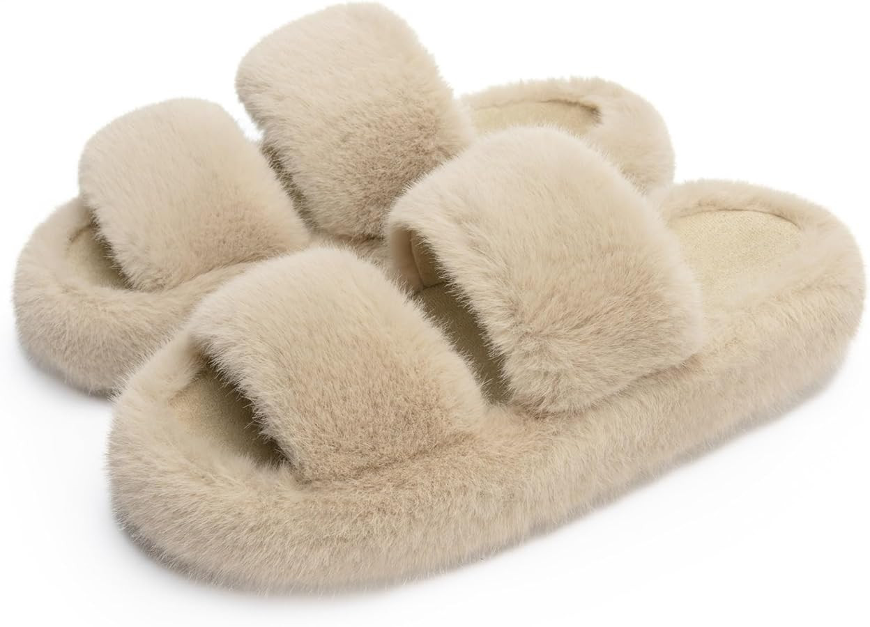Chantomoo Women's Memory Foam Fuzzy Comfy Faux Fur House Shoes - Furry Bedroom Indoor Open Toe Sl... | Amazon (US)