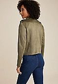 Olive Drape Front Faux Suede Jacket | Maurices