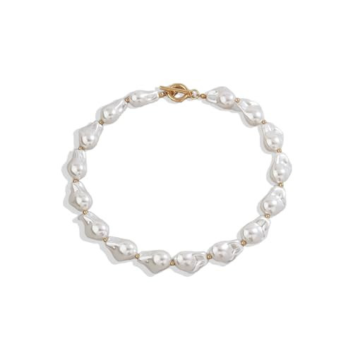 Pearl Charm Necklace Baroque Pearl Choker Necklaces for Women White Faux Pearl Necklace Chunky Pearl Costume Jewelry | Amazon (US)