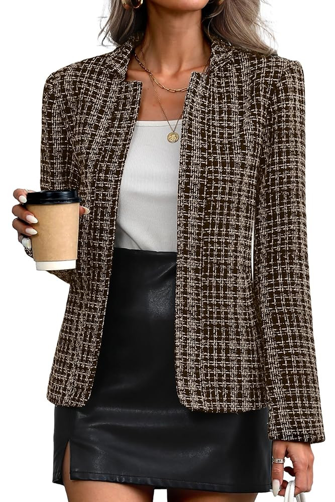 ELLEVEN Womens' Tweed Blazer Long Sleeve Jacket Notch Collar Fully Lined Casual Business Trendy E... | Amazon (US)