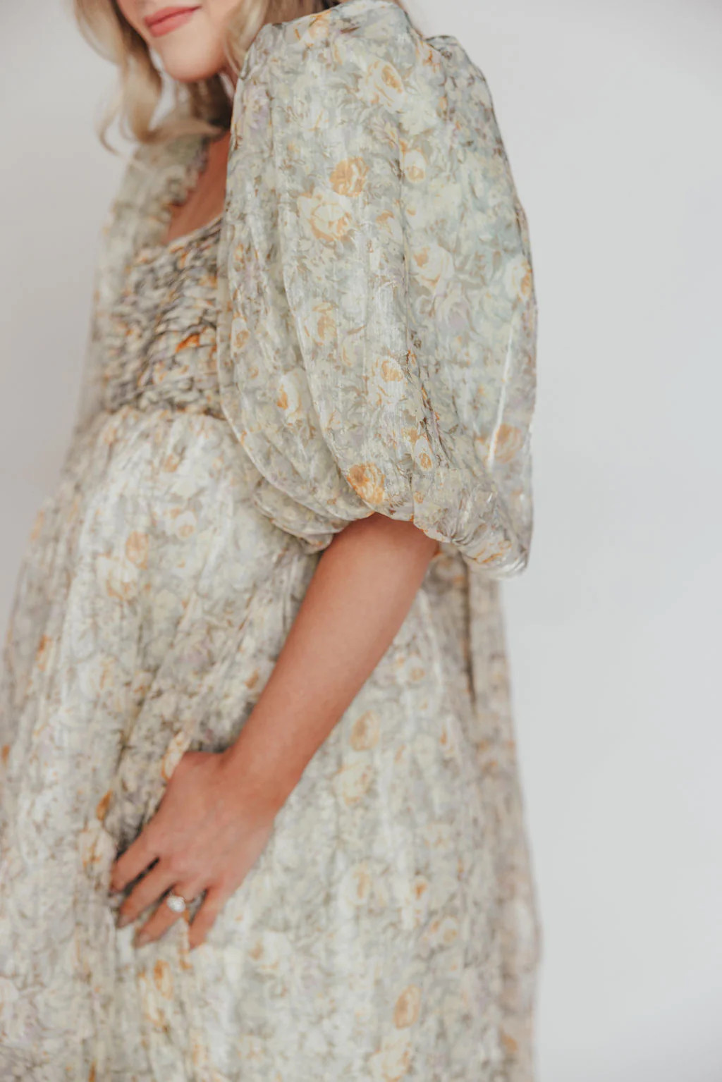 Melody Maxi Dress with Pleats and Bow Detail in Sage Floral - Bump Fri | Worth Collective