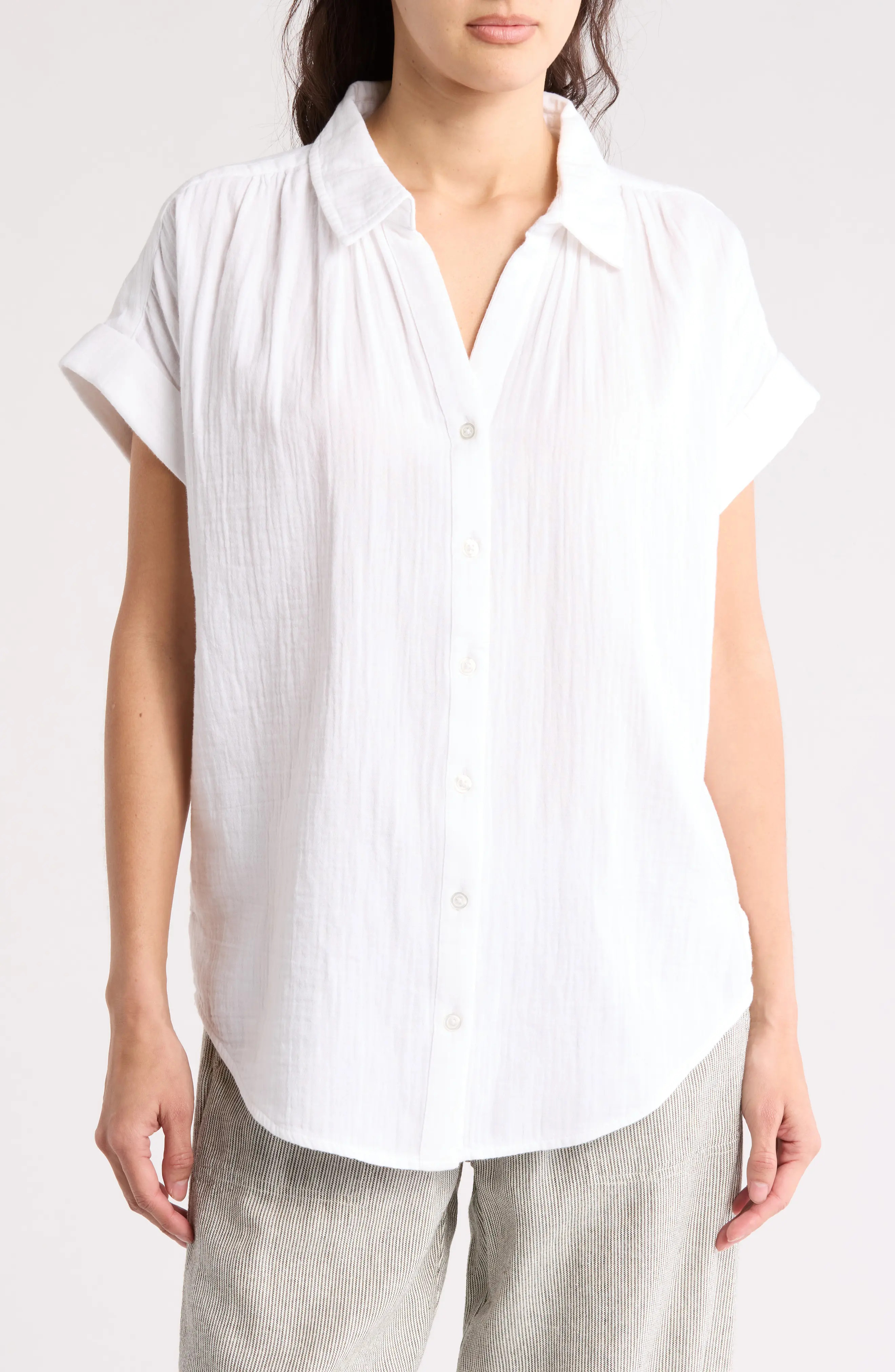 Short Sleeve Cotton Gauze Button-Up Shirt (Women) | Nordstromrack | Nordstrom Rack