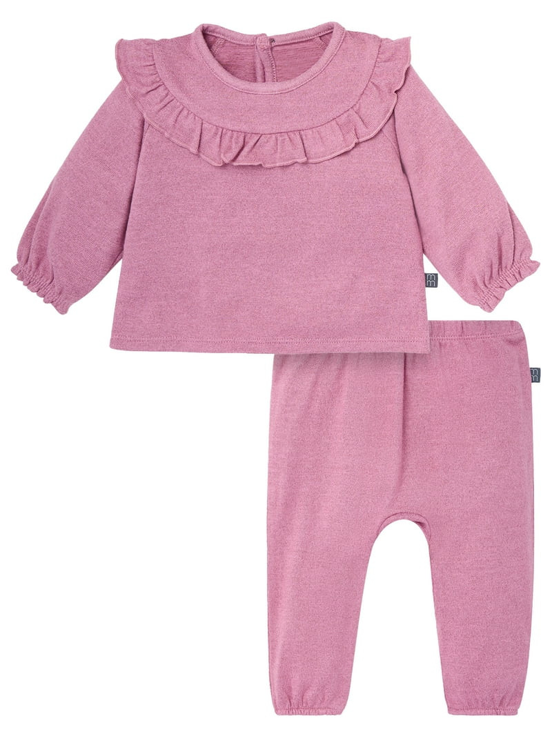 Modern Moments by Gerber Baby Girl Hacci Outfit Set With Ruffle, 2-Piece, Sizes 0/3 Months -24 Mo... | Walmart (US)