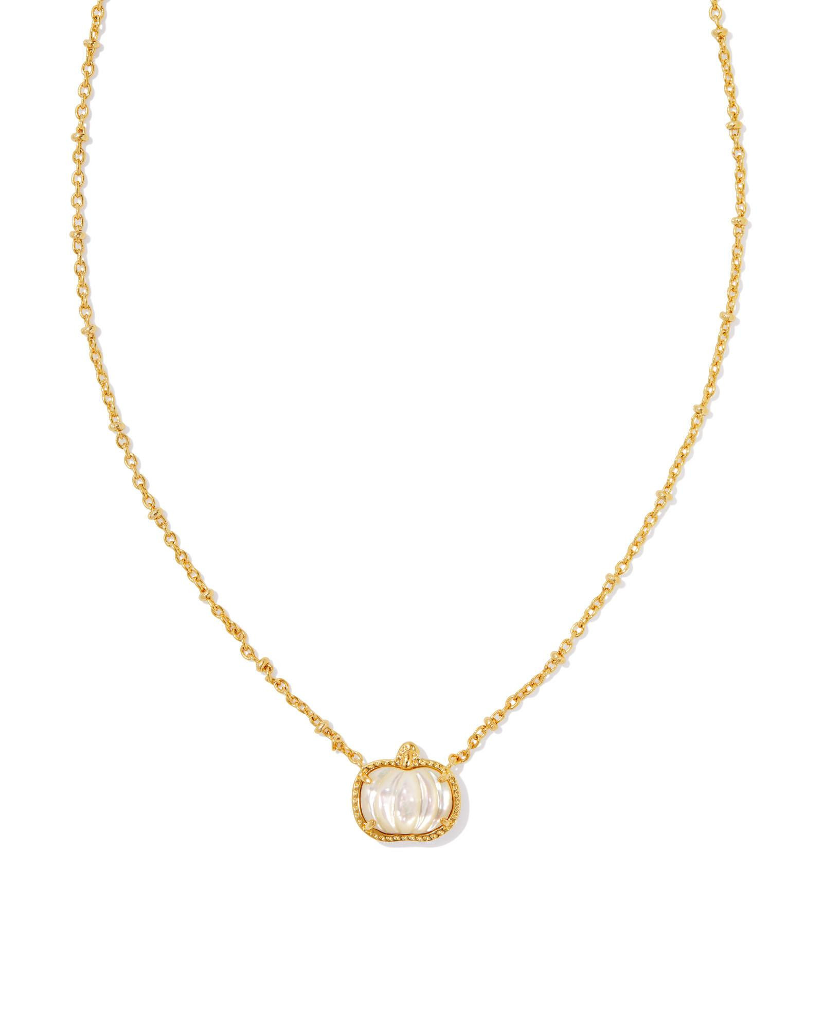 Kendra Scott Pumpkin Gold Short Pendant Necklace in Ivory Mother-of-Pearl | Mother Of Pearl | Kendra Scott