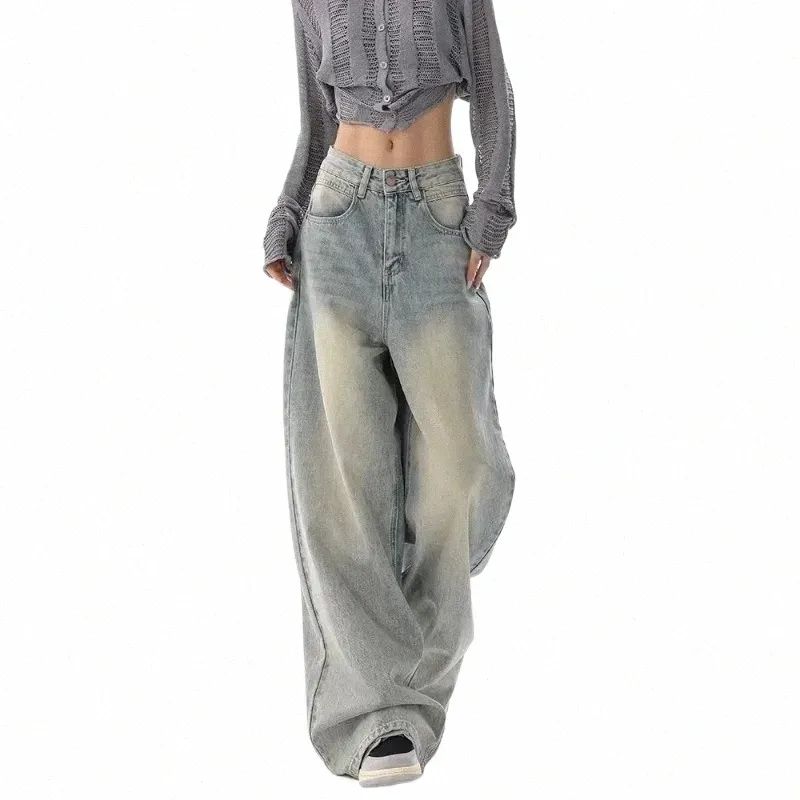 deeptown Vintage Women's Jeans Y2k Grunge Oversized Baggy Denim Pants Female Wide Leg Korean Fi L... | DHGate