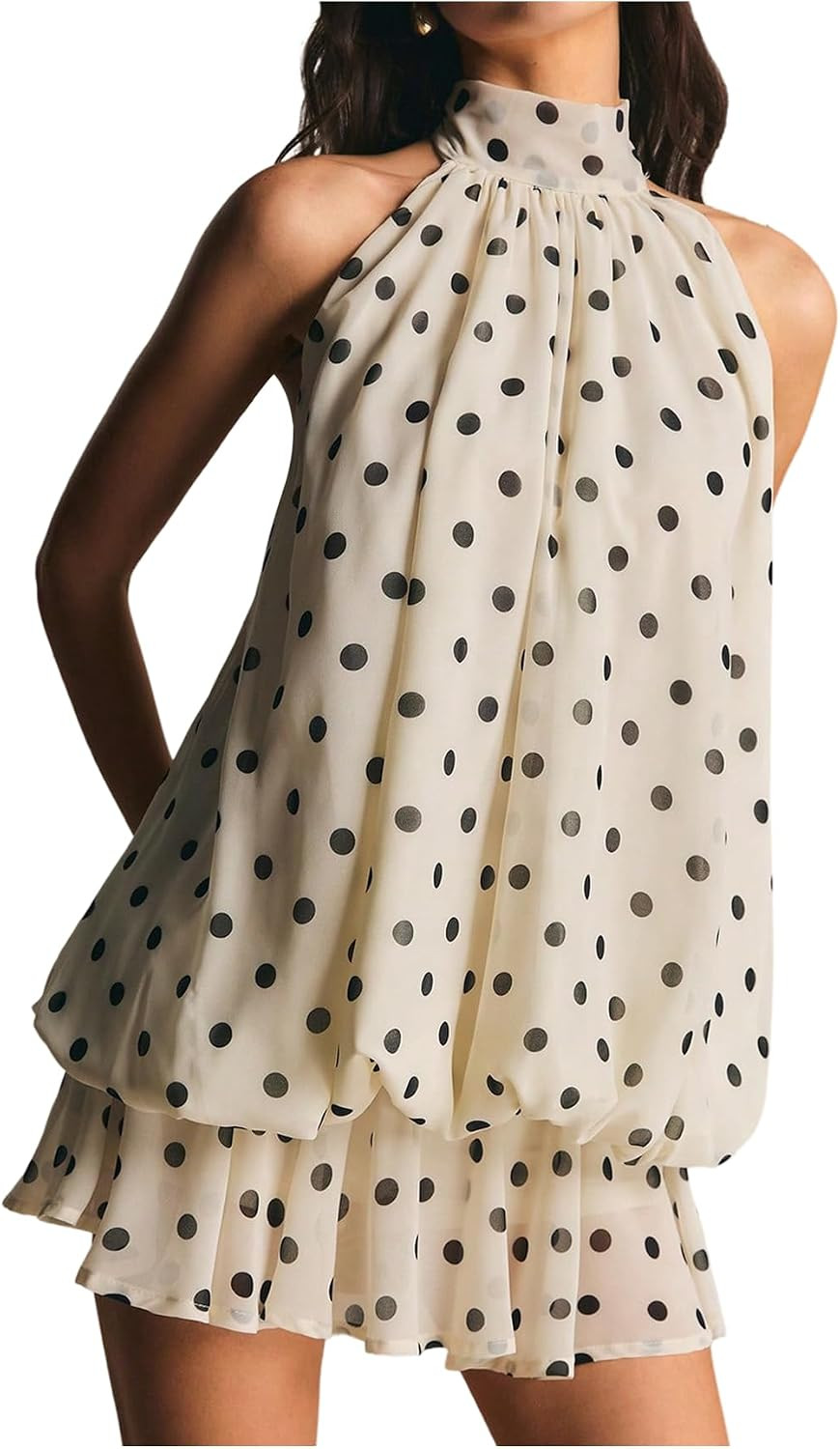 SOLY HUX Women's Plaid Halter Mini Dress Ruffle Bubble Hem Going Out Dress | Amazon (US)