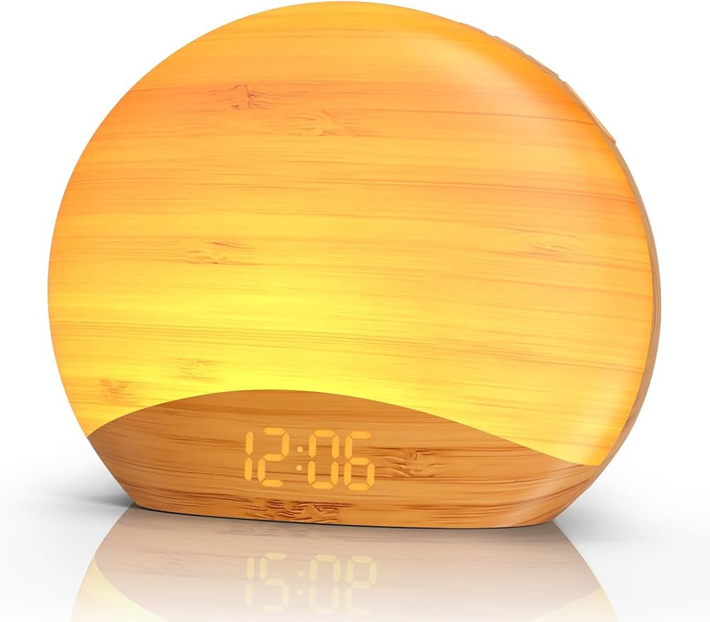 REACHER Full Wood Grain Sound Machine, Sunrise Alarm Clock Wake Up Light, 0-100% Dimmer Digital C... | Amazon (US)