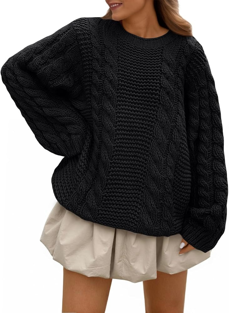 Trendy Queen Cable Knit Oversized Sweaters Womens Cozy Pullover Sweater Fall Winter Clothes | Amazon (US)