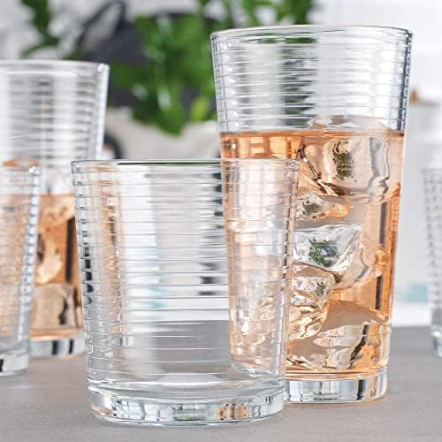 Drinking Glasses - Set of 8 Glass Cups, 4 Highball Glasses (17oz) 4 Rocks Glasses (13oz) Ribbed Glas | Amazon (US)