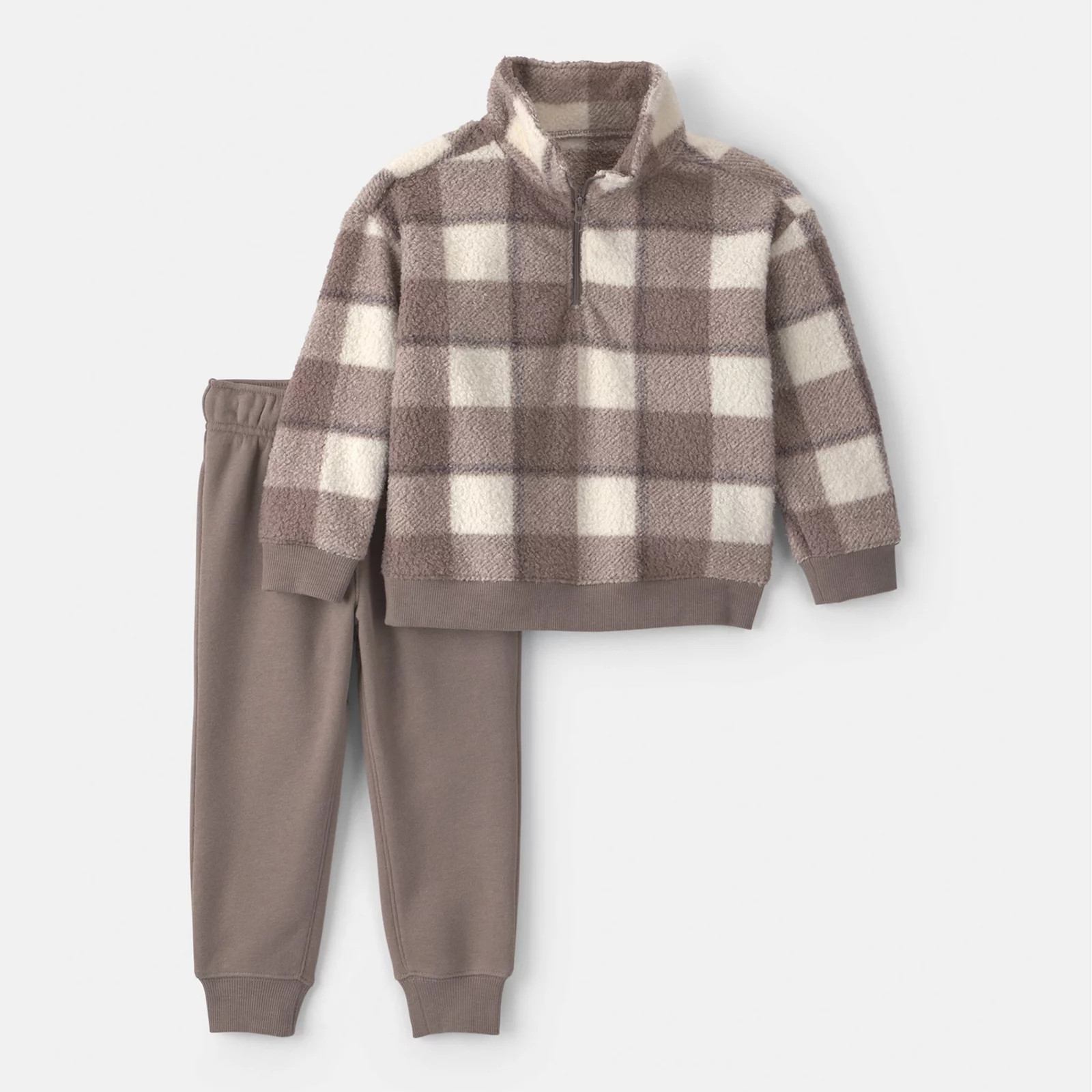 Carter's 2-Piece Checkered Teddy Fleece Pullover & Pant Set - Grey/WhiteCarter's | Kohl's