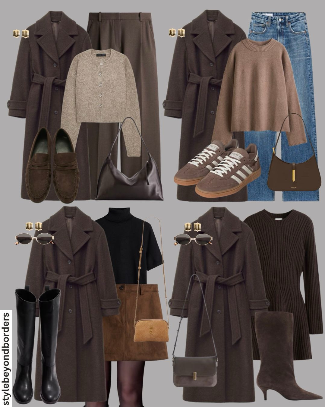 Styling trench coat for fall 🤎🍂✨


Tags: wool brown trench coat, brown formal wide leg trousers, brown suede loafers, leather bag, adidas spezials brown, beige oversized jumper, straight leg blue jeans, black high neck inner, black long boots, brown mini skirt, brown ribbed dress, suede boot, & other stories, H&M, Mango, Zara

#LTKshoes #LTKautumn #LTKstyletip