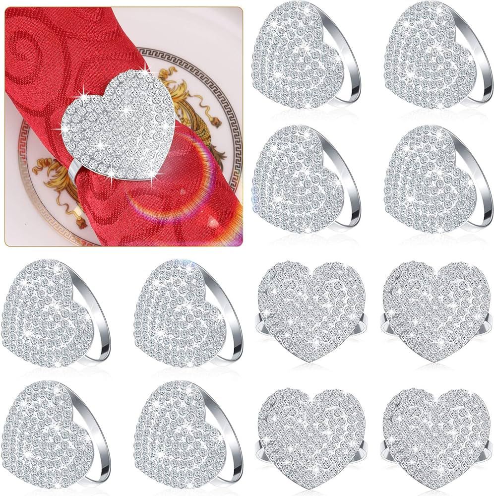 12 Pieces Heart Napkin Ring Love Heart Napkin Ring Valentine Napkin Ring Holder Buckle Metal Napk... | Amazon (US)