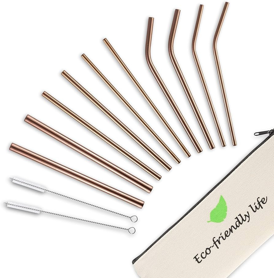 Vzaahu 12-Pack Reusable Stainless Steel Rose Gold Metal Straws with Case and Brush - Eco Friendly... | Amazon (US)