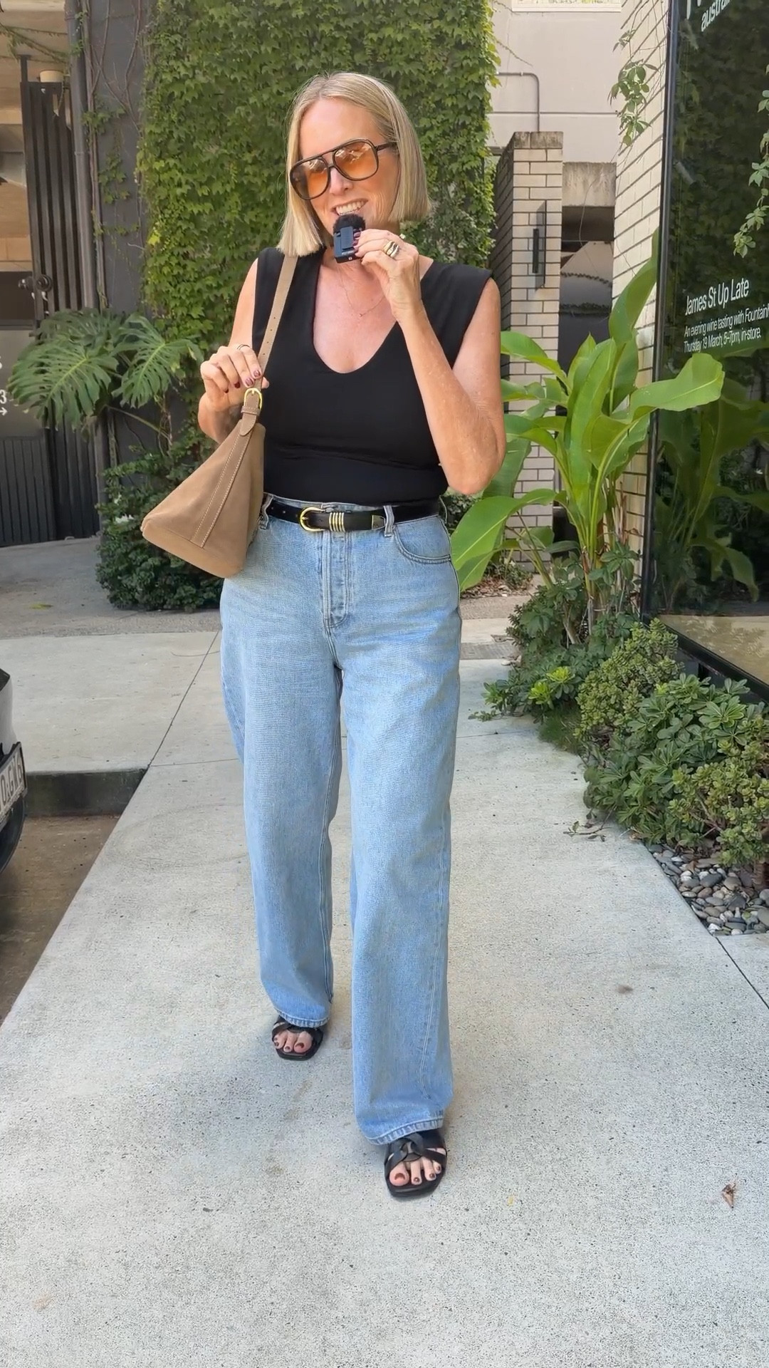 Jeans (size 28). These are a mid to low rise rigid denim jeans. If want more relaxed size up. If prefer a firmer higher rise fit, stick to regular size or size down. 

Tank: Motto lust cami (size 12)
Slides: FRANKIE4 Tate

#LTKmidsize #LTKover50style #LTKaustralia